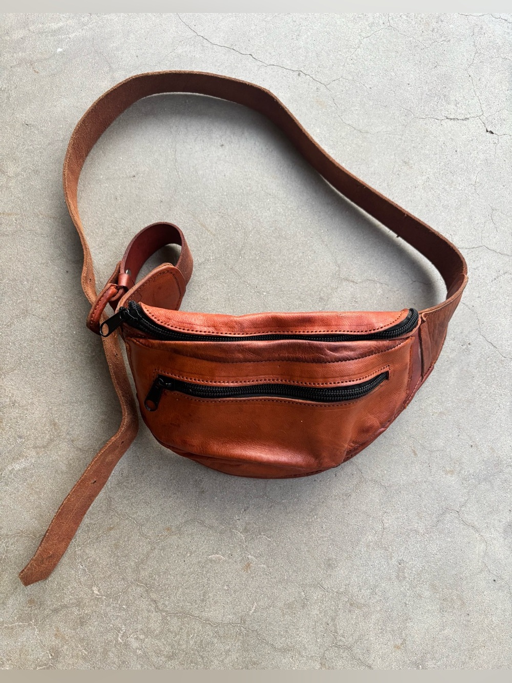 Handmade Cognac Brown Leather Waist Bag Unlined Raw Leather Pocket Unisex